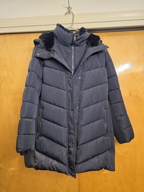 Andrew Marc Long Quilted Puffer Coat with Faux Fur Trim